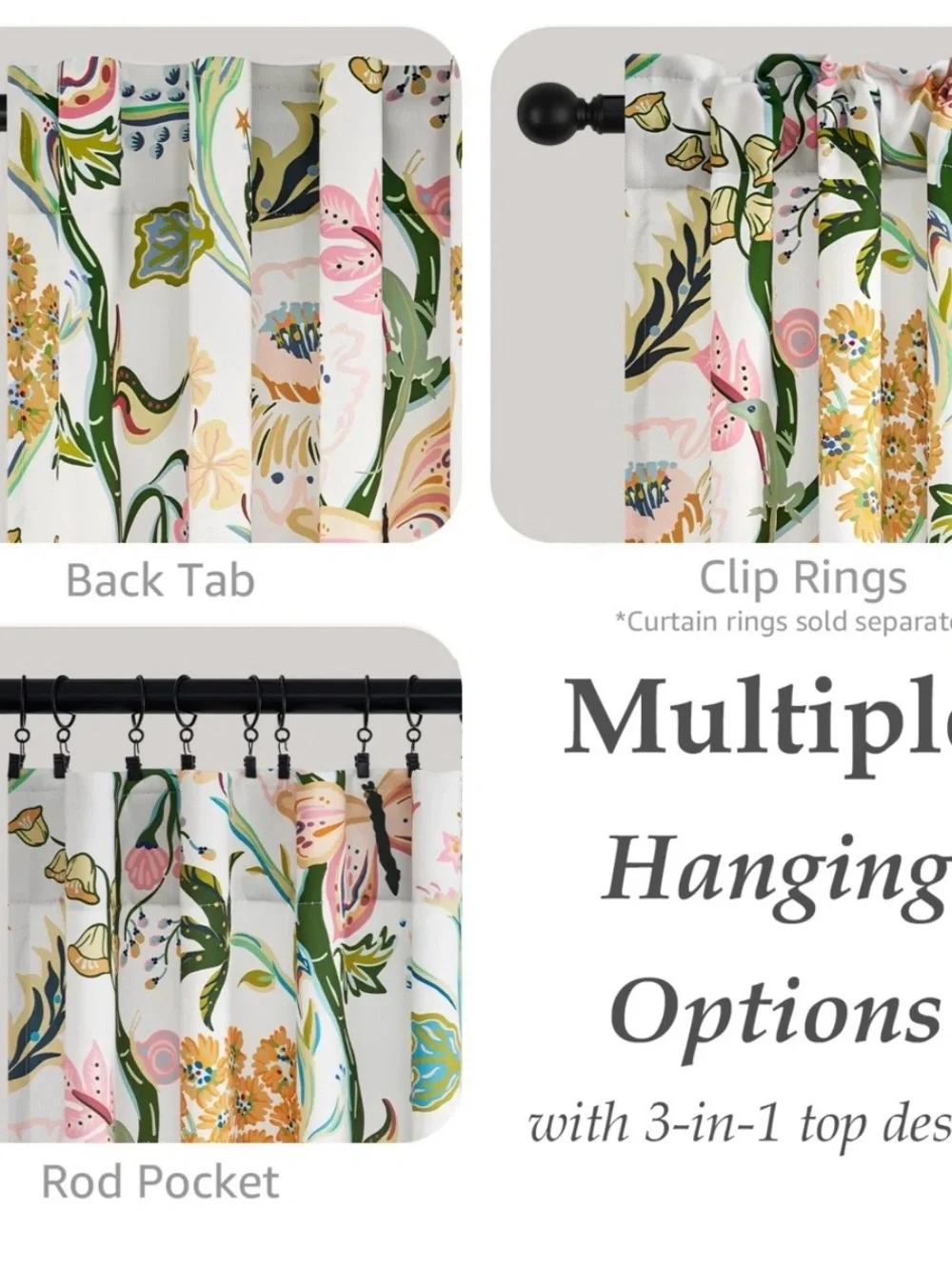 NWT Floral Botanical Curtain Panels in White, Pink & Green 52” x 84”